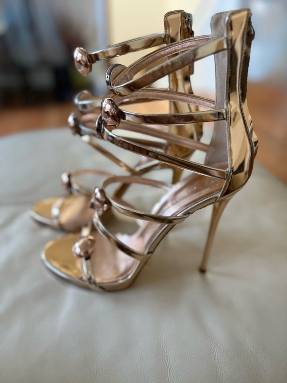 Giuseppe Zanotti Gold Alien Cage Sandals w/Rose Gold Orbs. - Picture 4 of 14